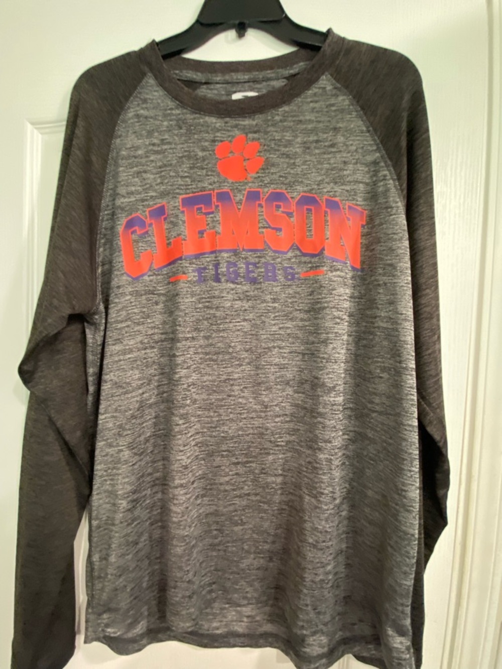 Clemson Tigers Grey Raglan Long Sleeve Tee sweat wicking